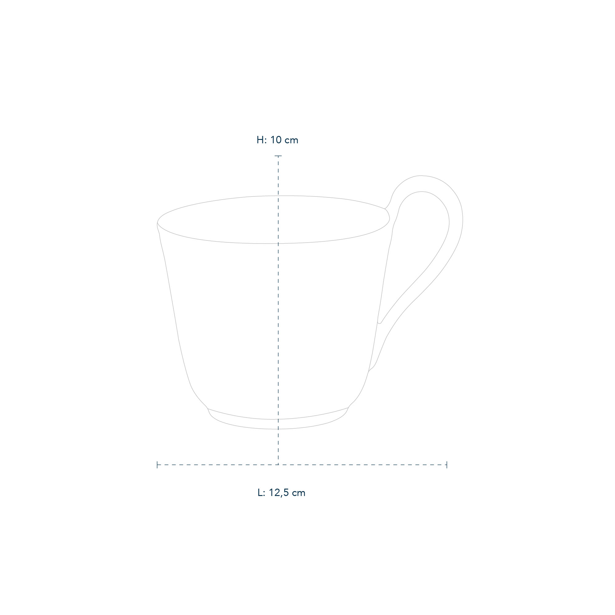 Line drawing of F Alphabet HIGH HANDLE MUG 33CL